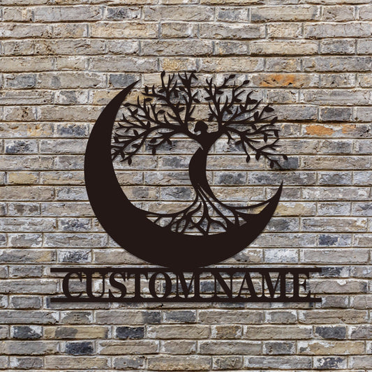 Custom Welcome Door Sign with Tree Branch Cutout and Personalized Name for Front Porch