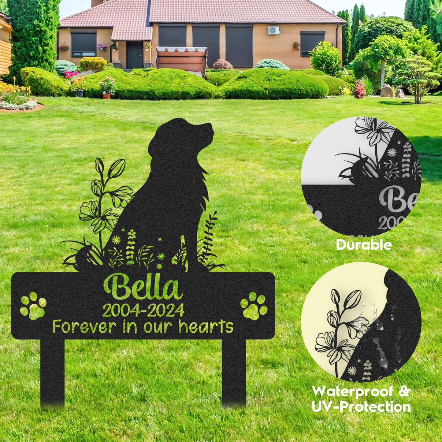 Custom Pet Memorial Garden Stake, Personalized Golden Retriever Silhouette Grave Marker with Name and Years, Outdoor Tribute Sign for Beloved Pets