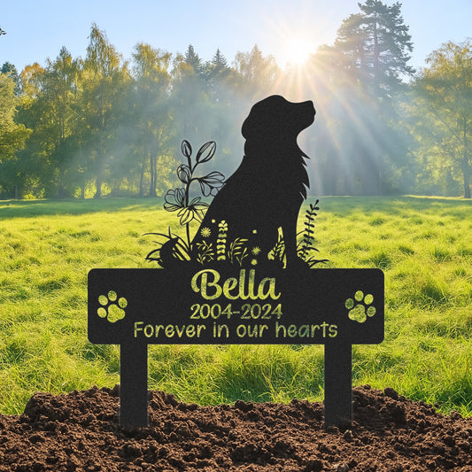 Custom Pet Memorial Garden Stake, Personalized Golden Retriever Silhouette Grave Marker with Name and Years, Outdoor Tribute Sign for Beloved Pets