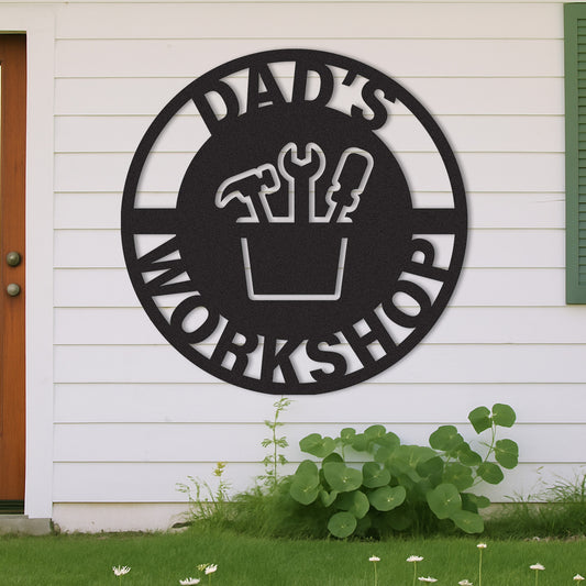 Personalized Dad��s Workshop Metal Sign, Custom Garage Tool Decor, Father��s Day Gift, Rustic Wall Art for His Shed or Tool Area