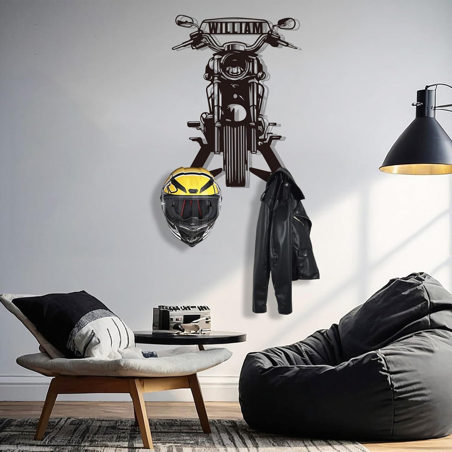 Custom Name Iron Helmet Hanger , Durable Wall-Mounted Rack for Bikers