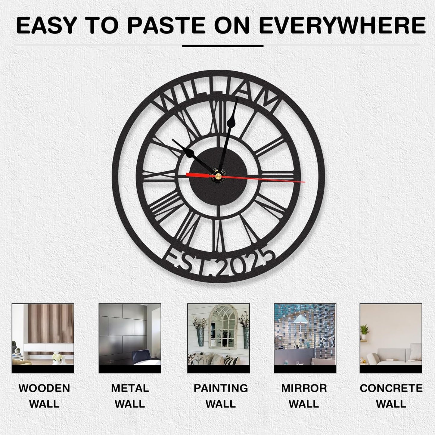 Personalized Large Outdoor Clock, Custom Motorcycle Wall Clock with Name, Modern Metal Wall Art, Battery Operated, Silent Non Ticking Clock for Garage Workshop Farmhouse Man Cave, Gifts for Men