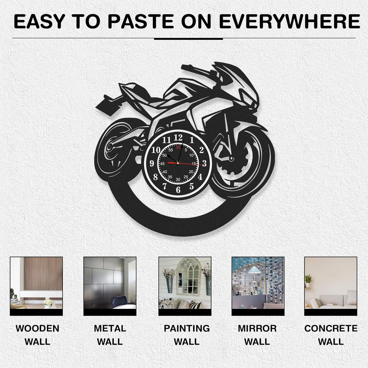Personalized Large Outdoor Clock, Custom Motorcycle Wall Clock with Name, Modern Metal Wall Art, Battery Operated, Silent Non Ticking Clock for Garage Workshop Farmhouse Man Cave, Gifts for Men