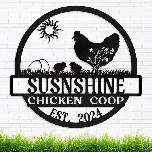 Personalized Metal Chicken Coop Sign, Custom Name Farm Sign, Metal Funny Chicken Coop Decor