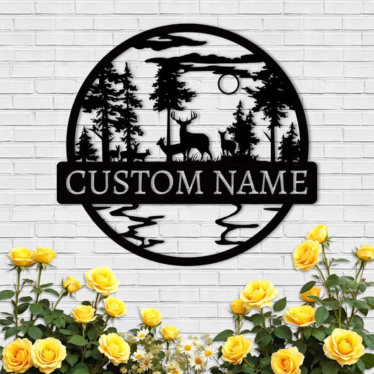 Customized Metal Signs, Personalized Deer Cabin Wall Art, Outdoor Metal Family Name Sign, Custom Hunting Decor