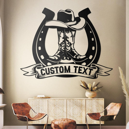 Custom Cowboy Hat & Spur Metal Sign Classic Western Wall Art Vintage Home & Patio Decor