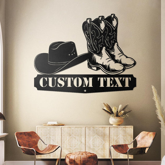 Custom Cowboy Metal Sign Vintage Western Style Wall Decor Personalized Name Outdoor & Patio Art