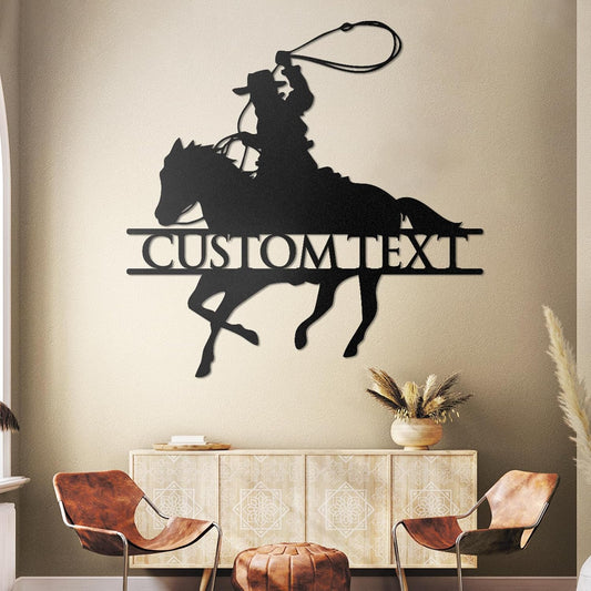 Custom Cowboy Riding Metal Sign Rustic Western Wall Decor Personalized Ranch & Farmhouse Art