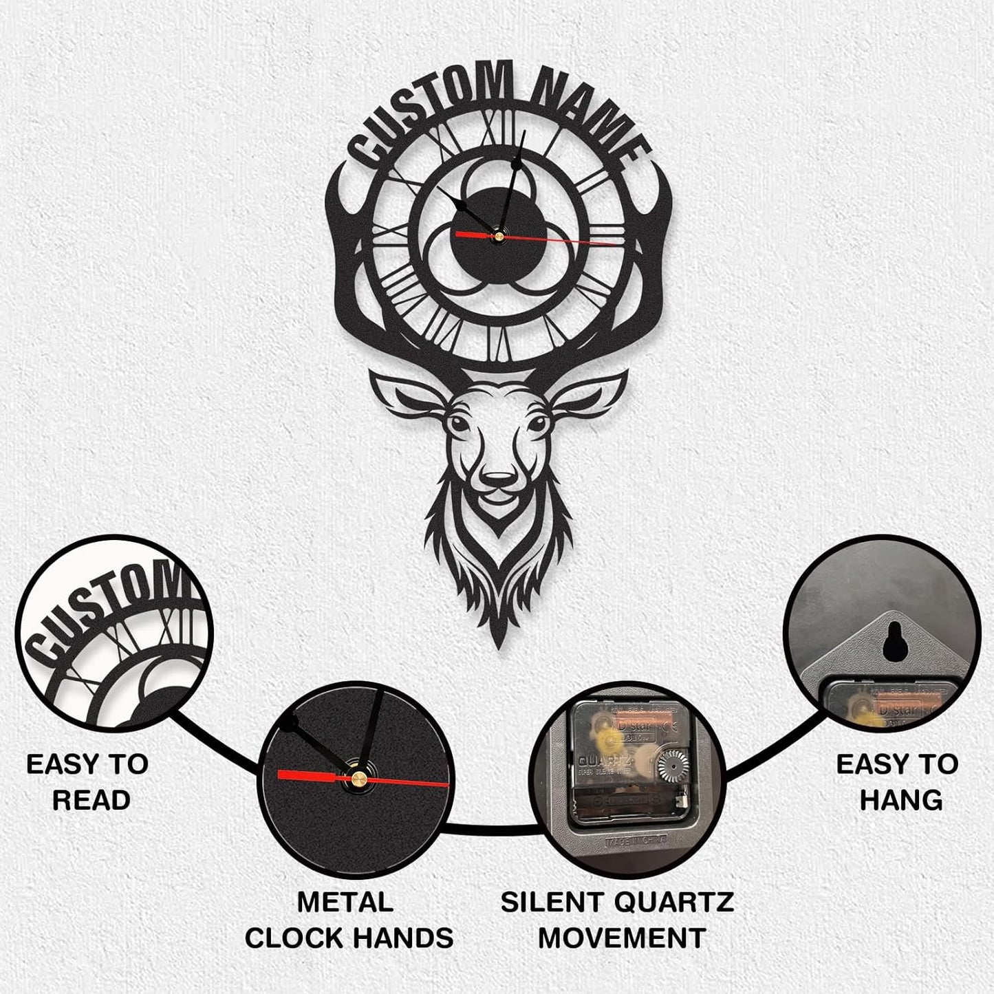 Personalized Large Outdoor Clock, Custom Motorcycle Wall Clock with Name, Modern Metal Wall Art, Battery Operated, Silent Non Ticking Clock for Garage Workshop Farmhouse Man Cave, Gifts for Men