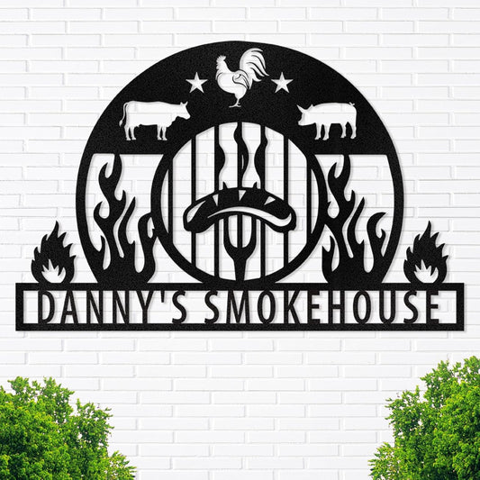 BBQ & Grill Master Metal Sign , Personalized Outdoor Cooking Wall Decor