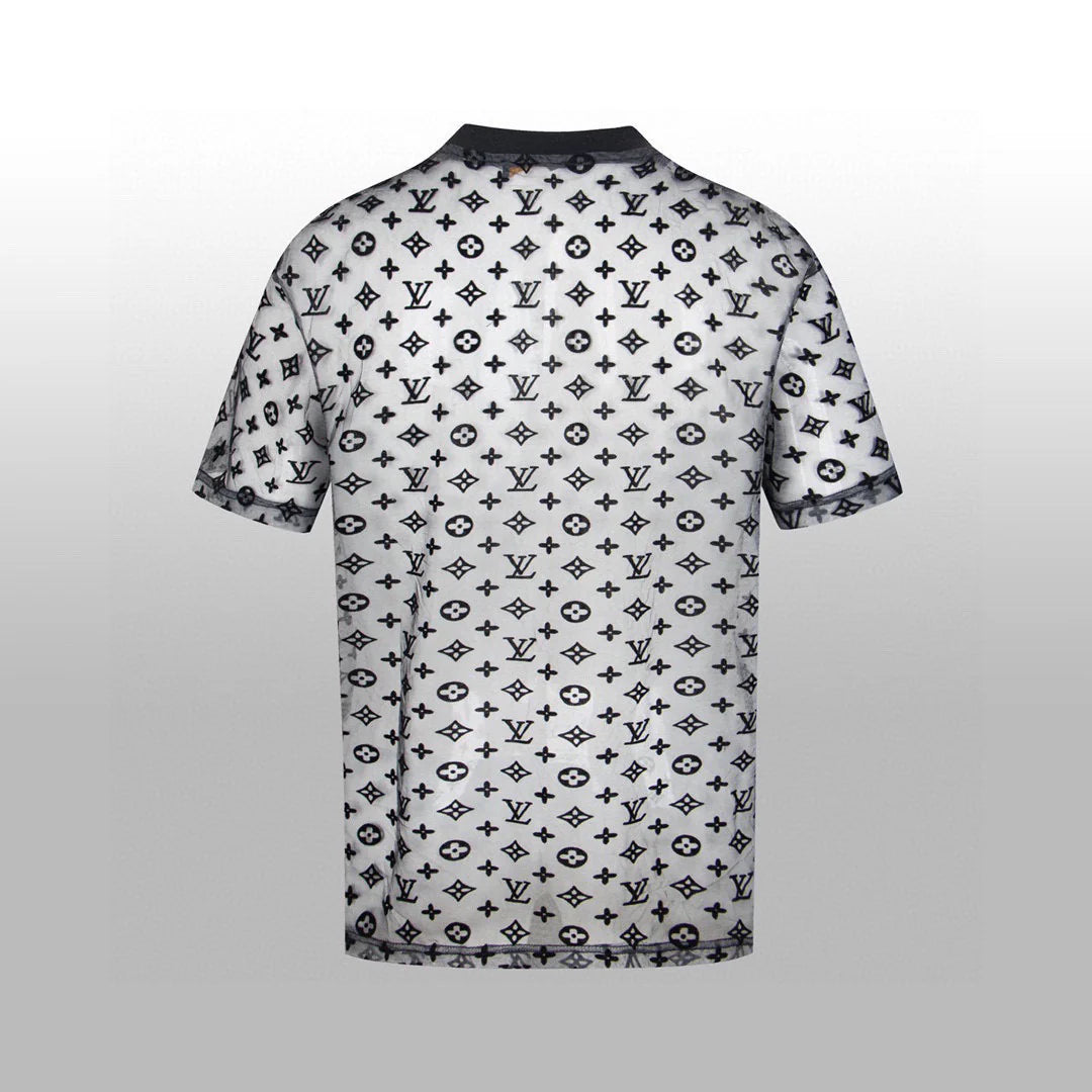 New Short Sleeve Tshirt Overlapping Black and White Mesh 1025051617