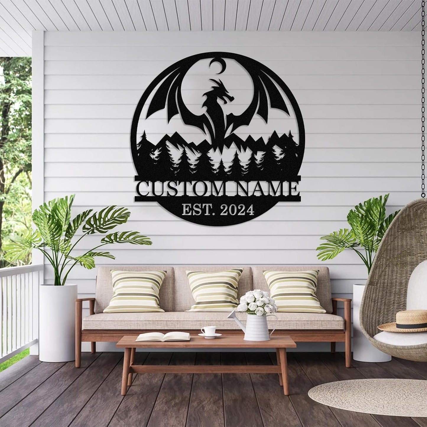 Custom Dragon Metal Sign Personalized Name Wall Art for Indoor Outdoor Decor Fantasy Gift