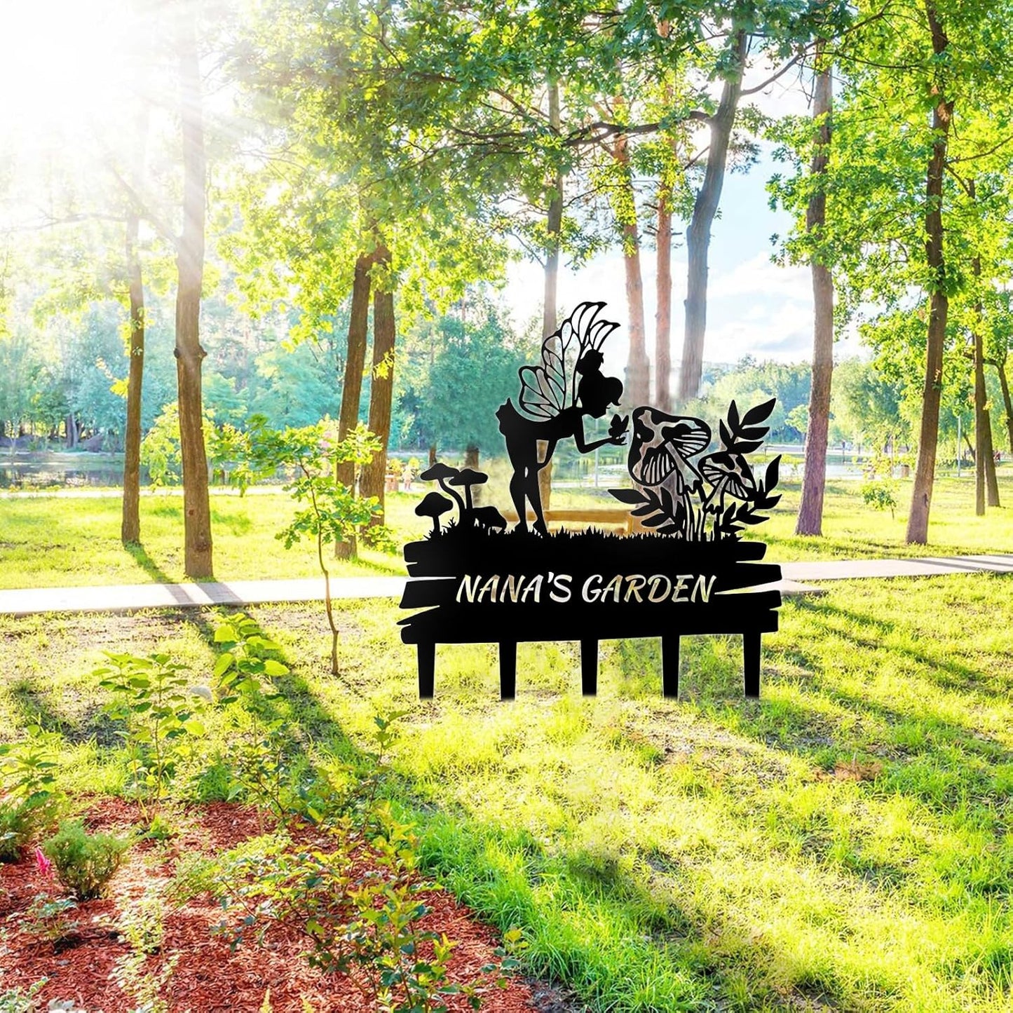 Rustic Fairy Garden Metal Sign - Whimsical Yard Decor for Storybook Lovers