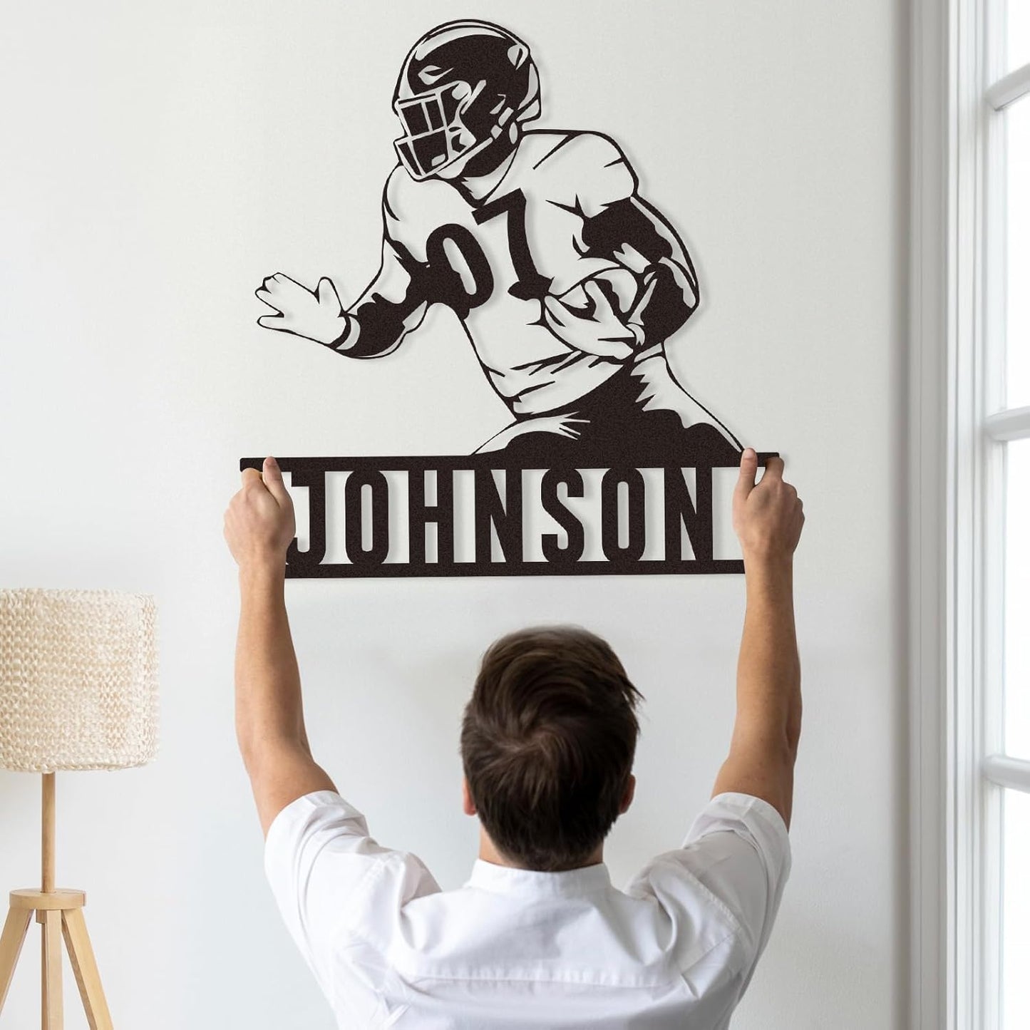 Custom Football Sprint Metal Wall Sign, Personalized Name & Jersey Number Decor for Boys Room, Athlete Gift