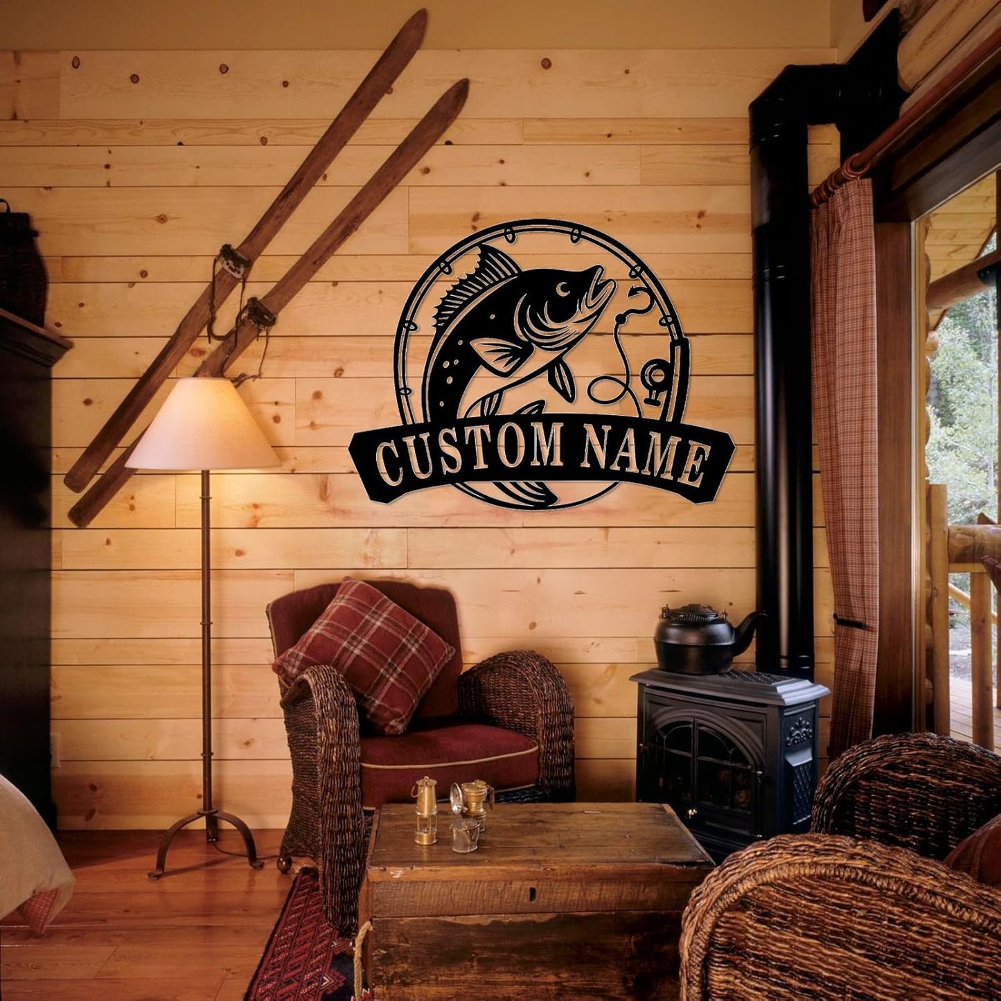 Custom Hook & Bass Metal Sign, Personalized Fishing Wall Art for Anglers