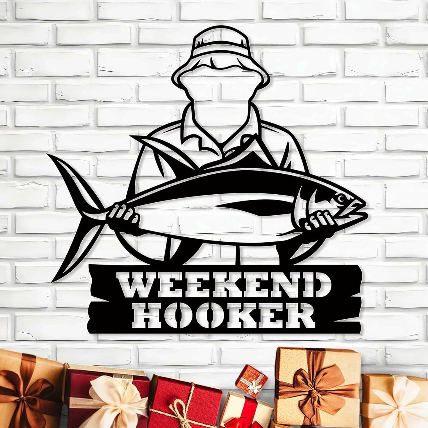 Angler & Bass Metal Sign, Personalized Fishing Wall Art for Rustic Home Decor