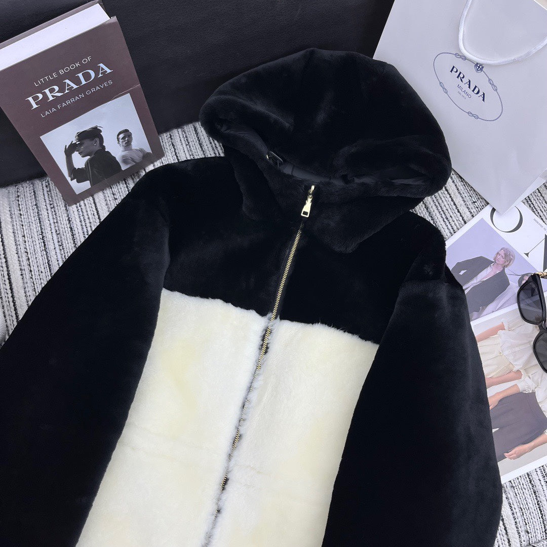PR autumn and winter contrast color hooded jacket (double-sided) 1824101201