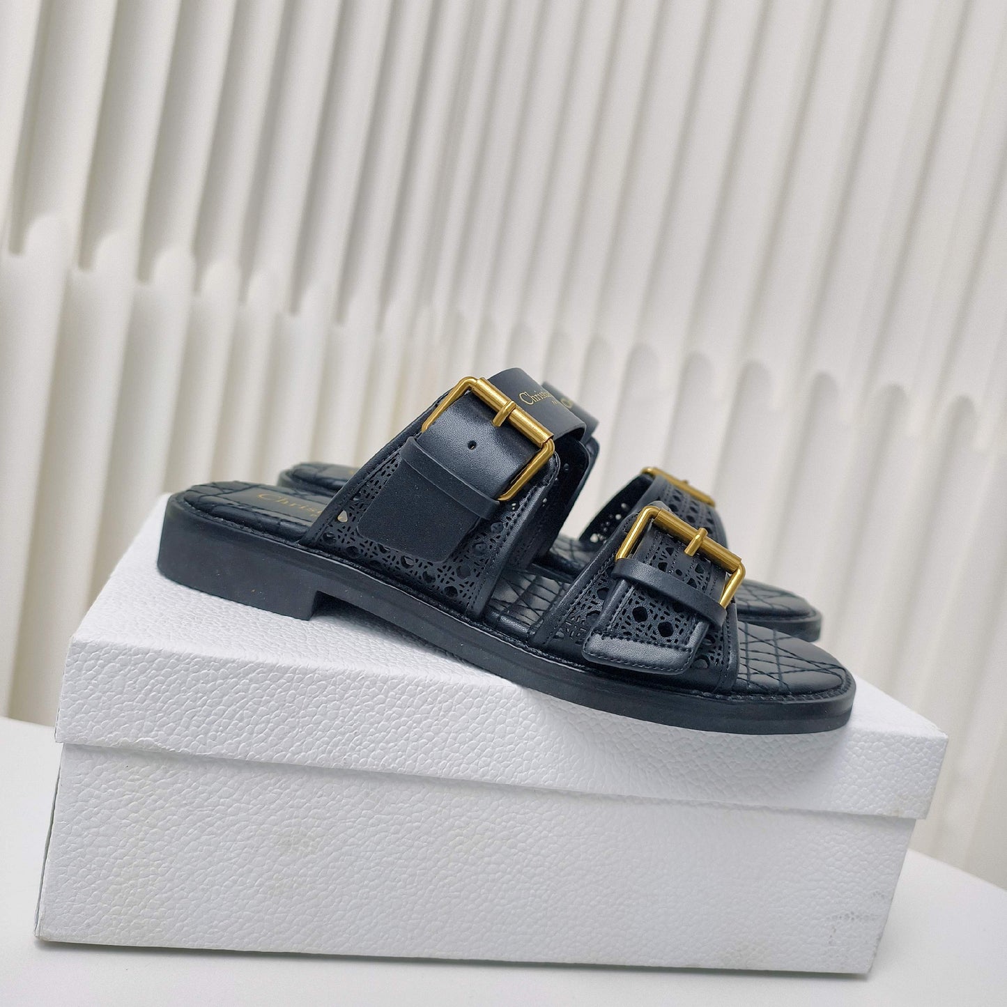 CD Cow leather cutout flat sandals 1825022816