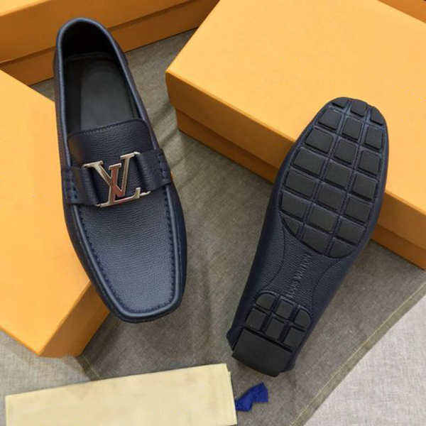 Classic Blue Leather Men's Slip On Shoes