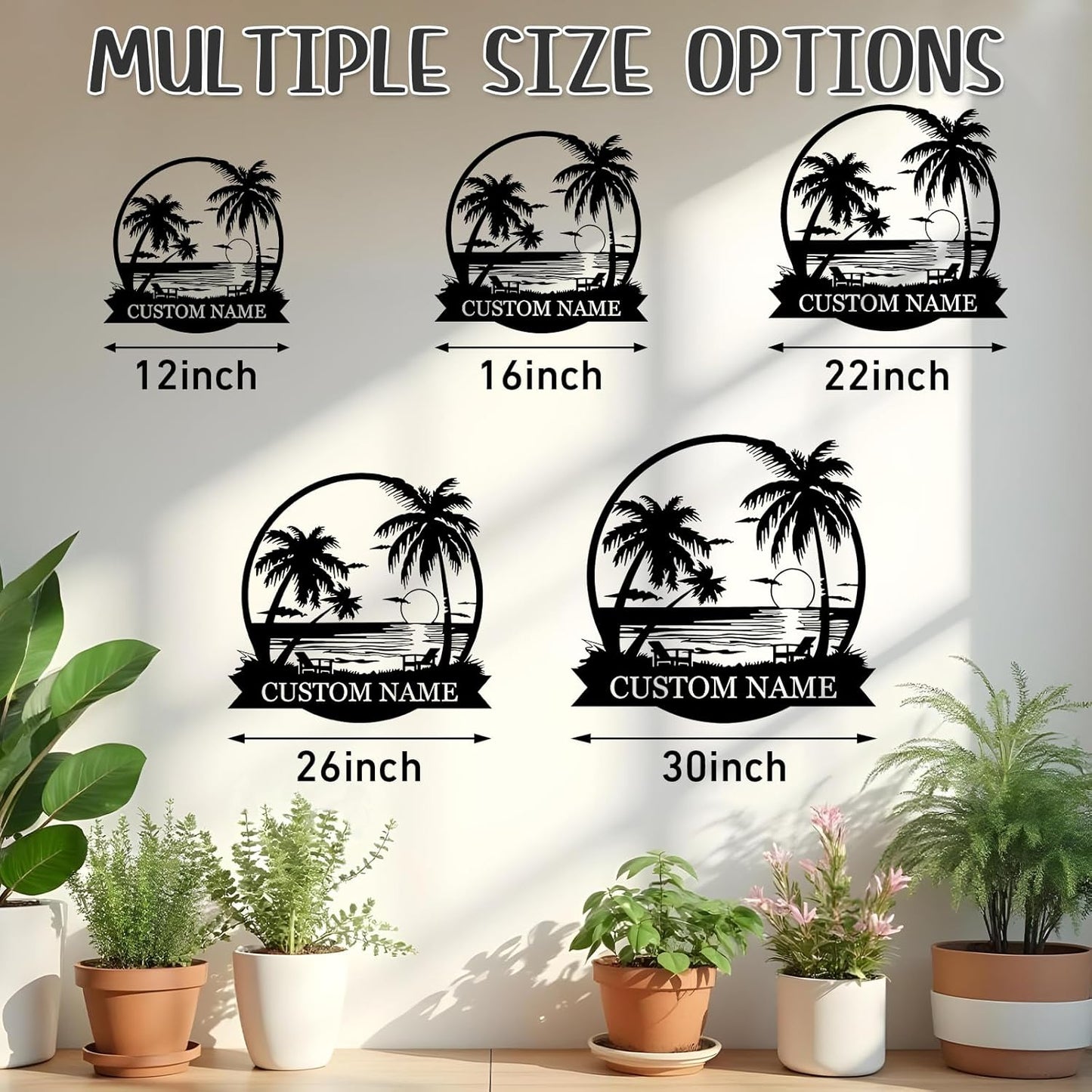 Personalized Metal Palm Trees Wall Art, Custom Metal Name Sign, Palm Tree Yard Decor, Beach Signs Outdoor Wall Decor