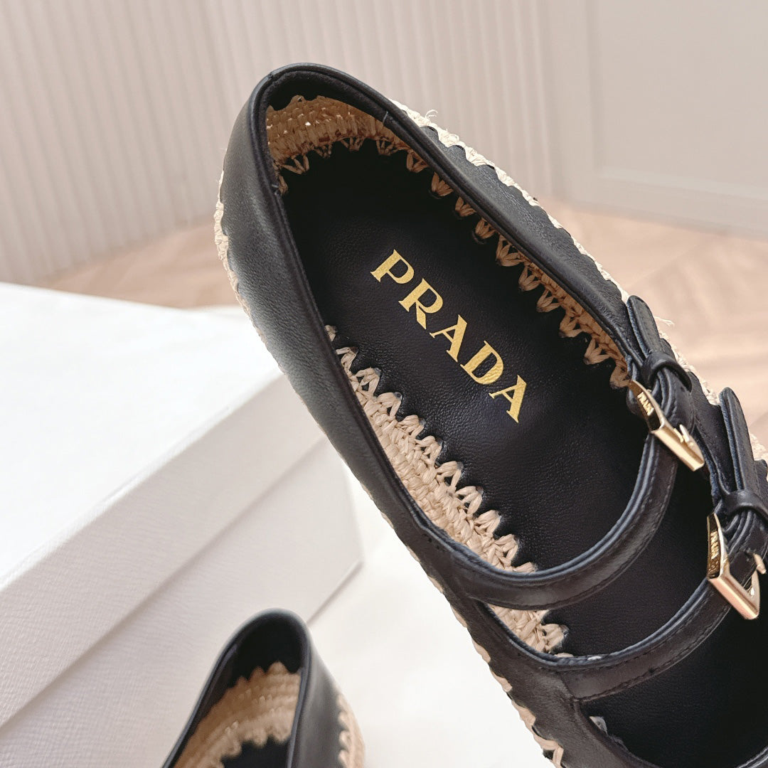 Raffia Straw Mary Jane Flat Single Shoes 1025051503