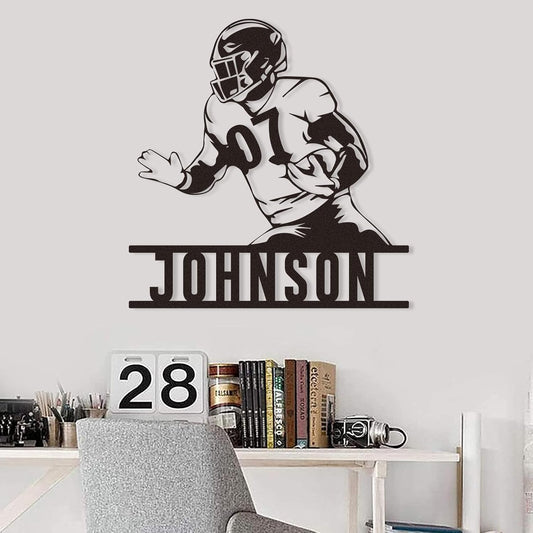 Custom Football Sprint Metal Wall Sign, Personalized Name & Jersey Number Decor for Boys Room, Athlete Gift