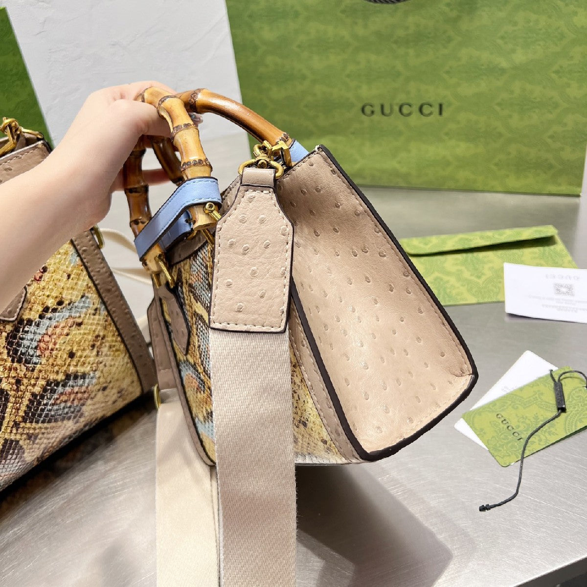 Python Tote Bag With Bamboo Handles