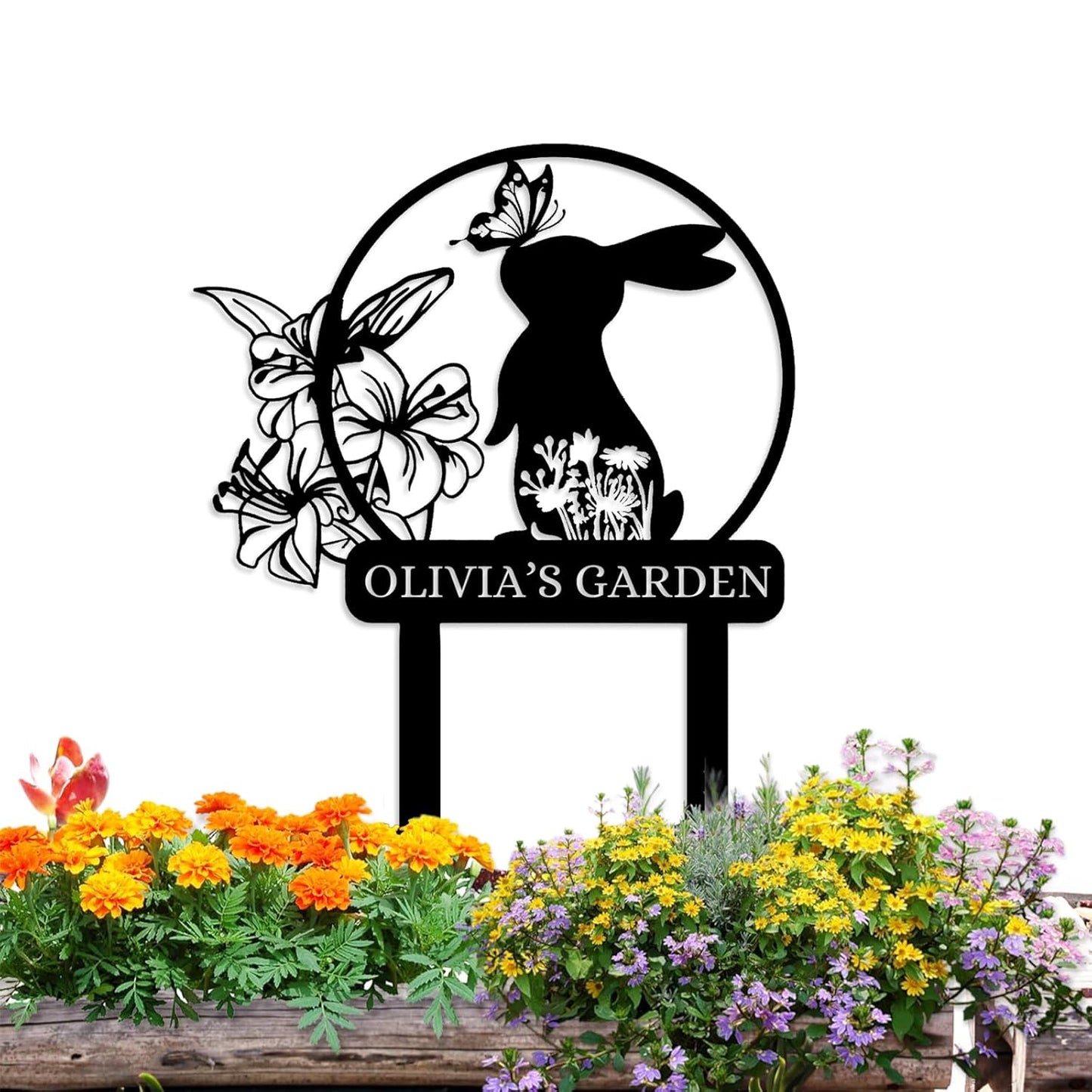 Custom Rabbit Garden Sign, Personalized Outdoor Metal Yard Sign for Gardeners or Lawn Decor
