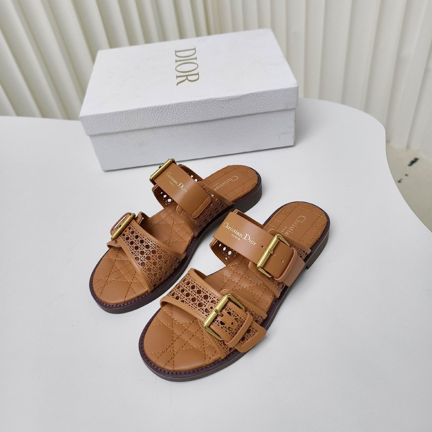 CD Cow leather cutout flat sandals 1825022816