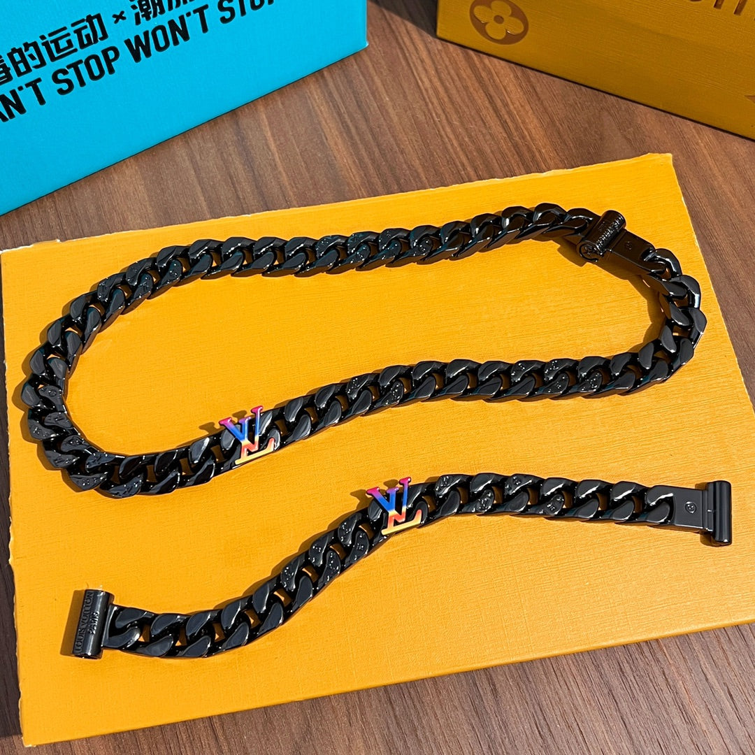 Black Metal Cuban Necklace XC0823101602