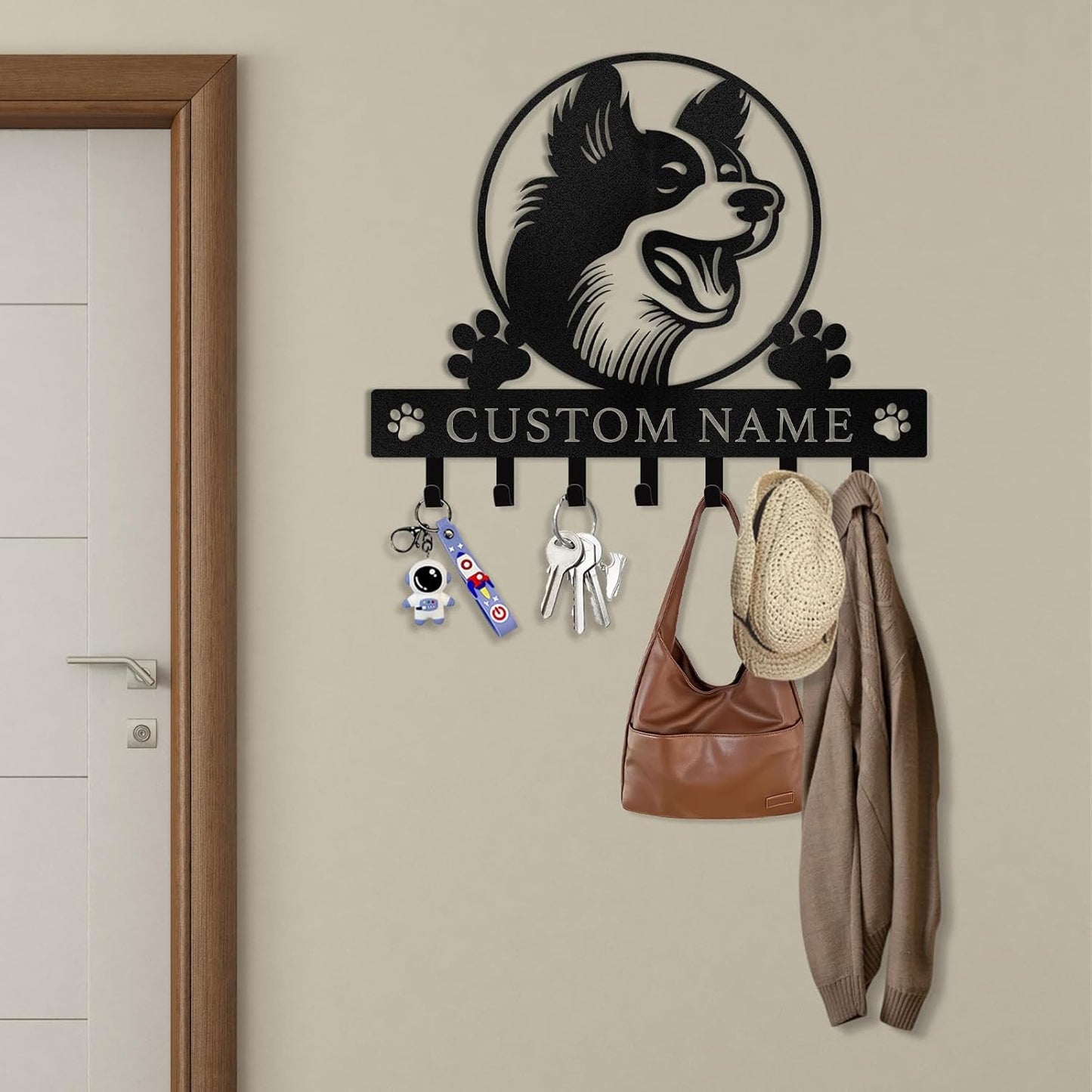 Custom Dog Paw Print Key Holder Metal Wall Hook Pet Lover Home & Entryway Decor