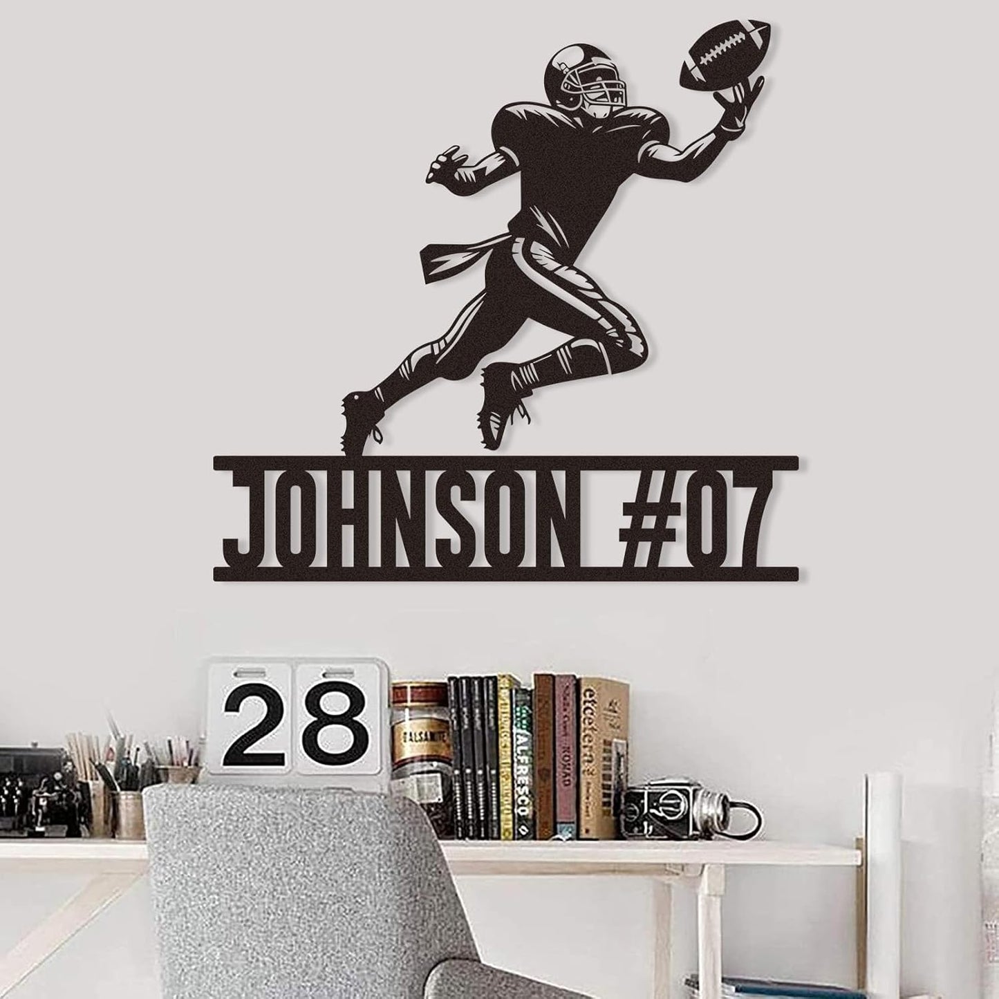 Custom Football Metal Sign, Personalized Name and Number Wall Decor, Sports Room Metal Art for Boys, Outdoor Football Player Sign