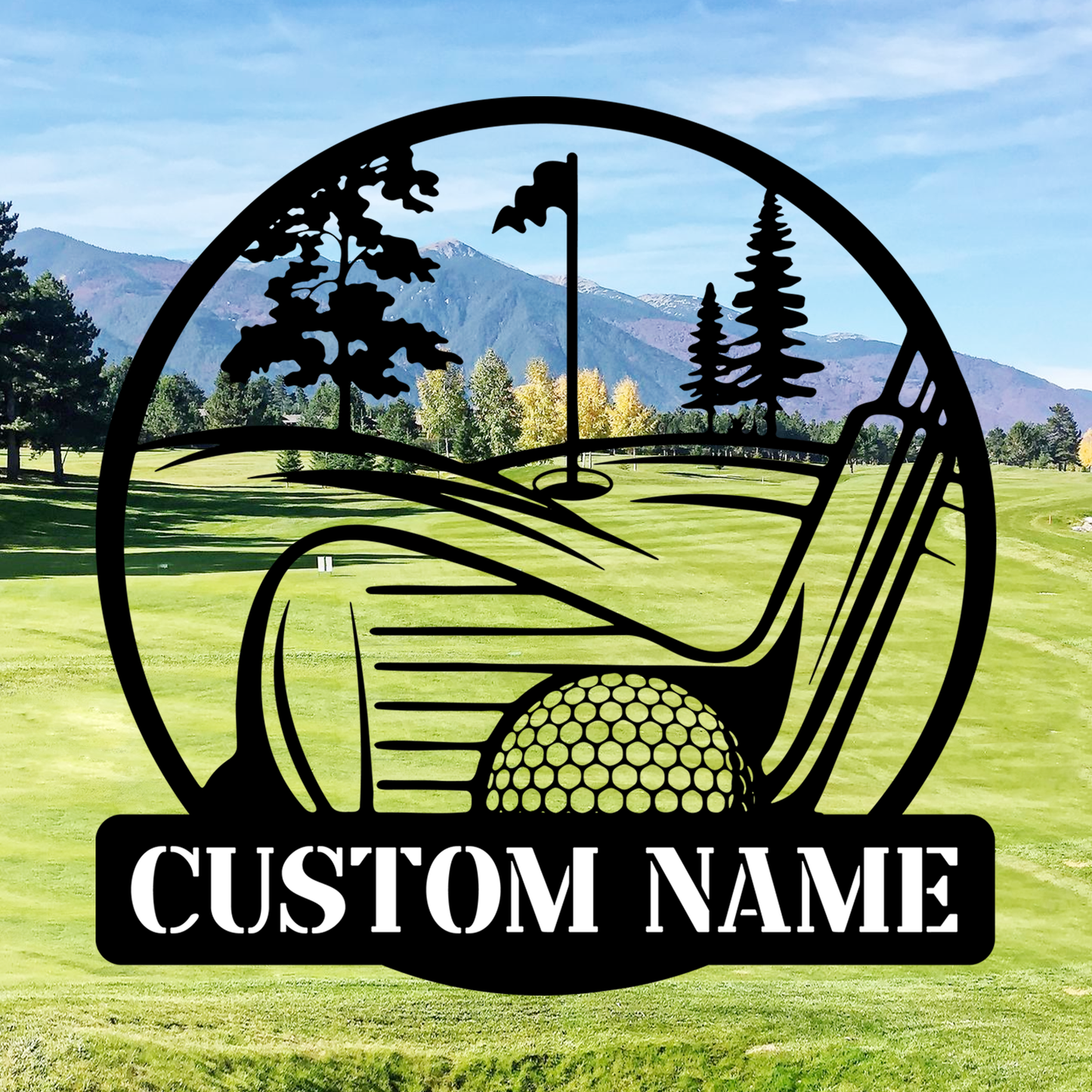 Personalized Golf Scene Metal Sign, Name Plate with Moving Ball Design for Garden or Fence Decor