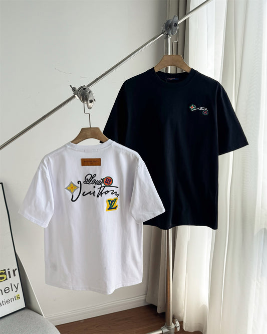 LV Unisex colorful floral embroidered T-shirt 1825052211