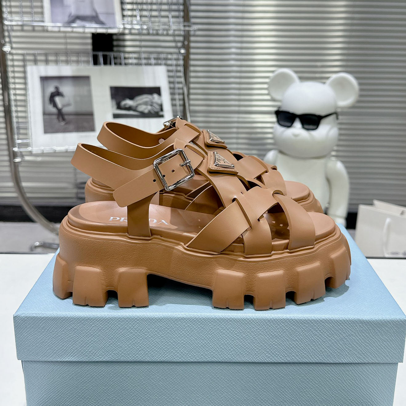 PRD triangle buckle sawtooth Roman woven platform rubber sandals 1824071010