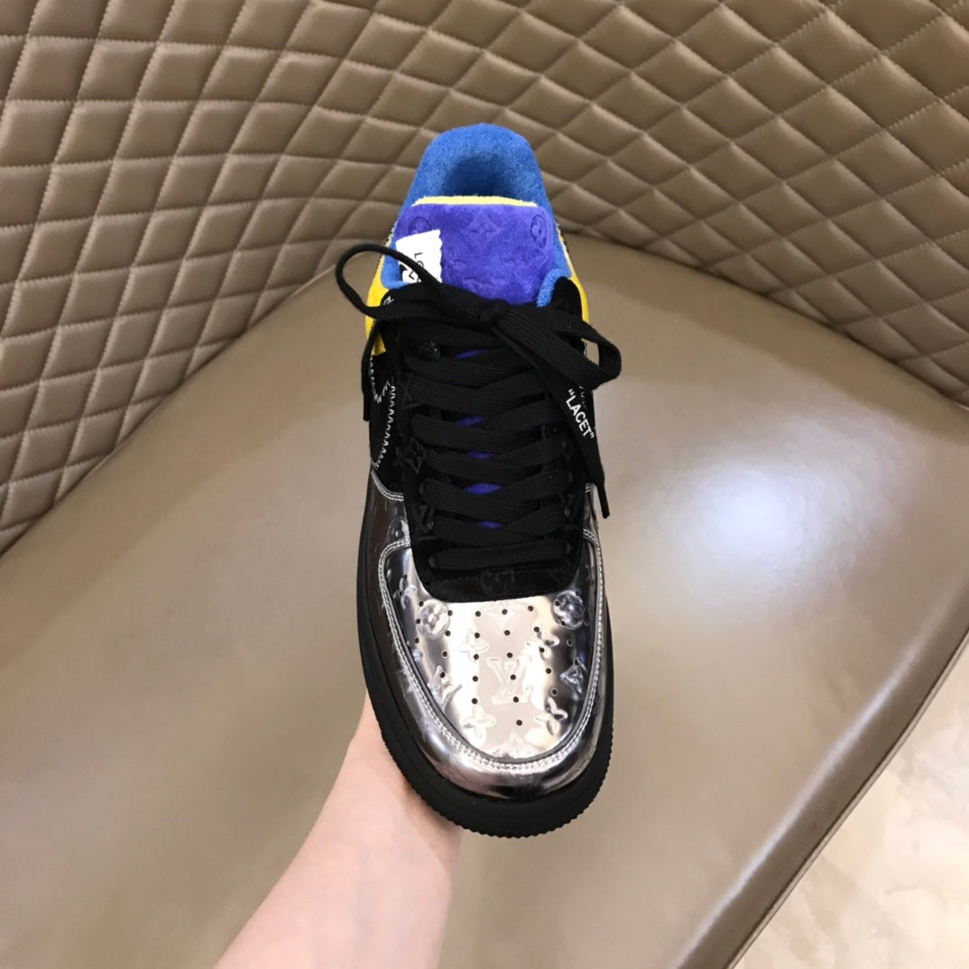 Tripartite Joint Bright Leather Embossed Contrast Color Sneakers XC1623071703