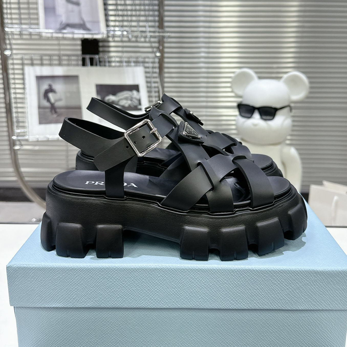 PRD triangle buckle sawtooth Roman woven platform rubber sandals 1824071010