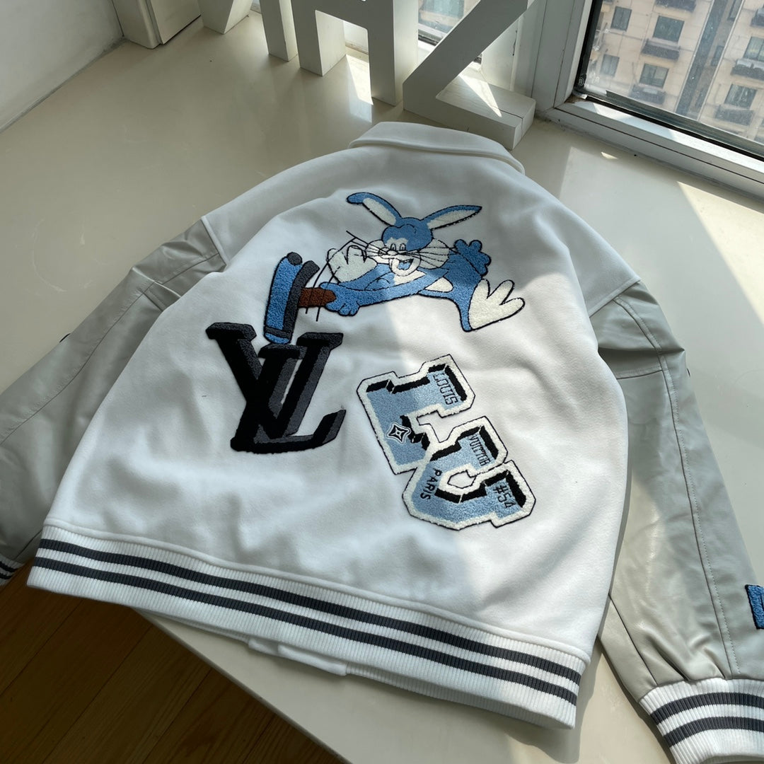 Bugs Bunny towel embroidered wool and leather baseball jacket XC0823102004