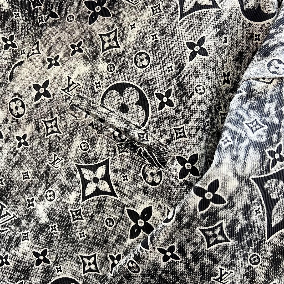 Dark pattern distressed old flower all over printed denim jacket XC0823110310