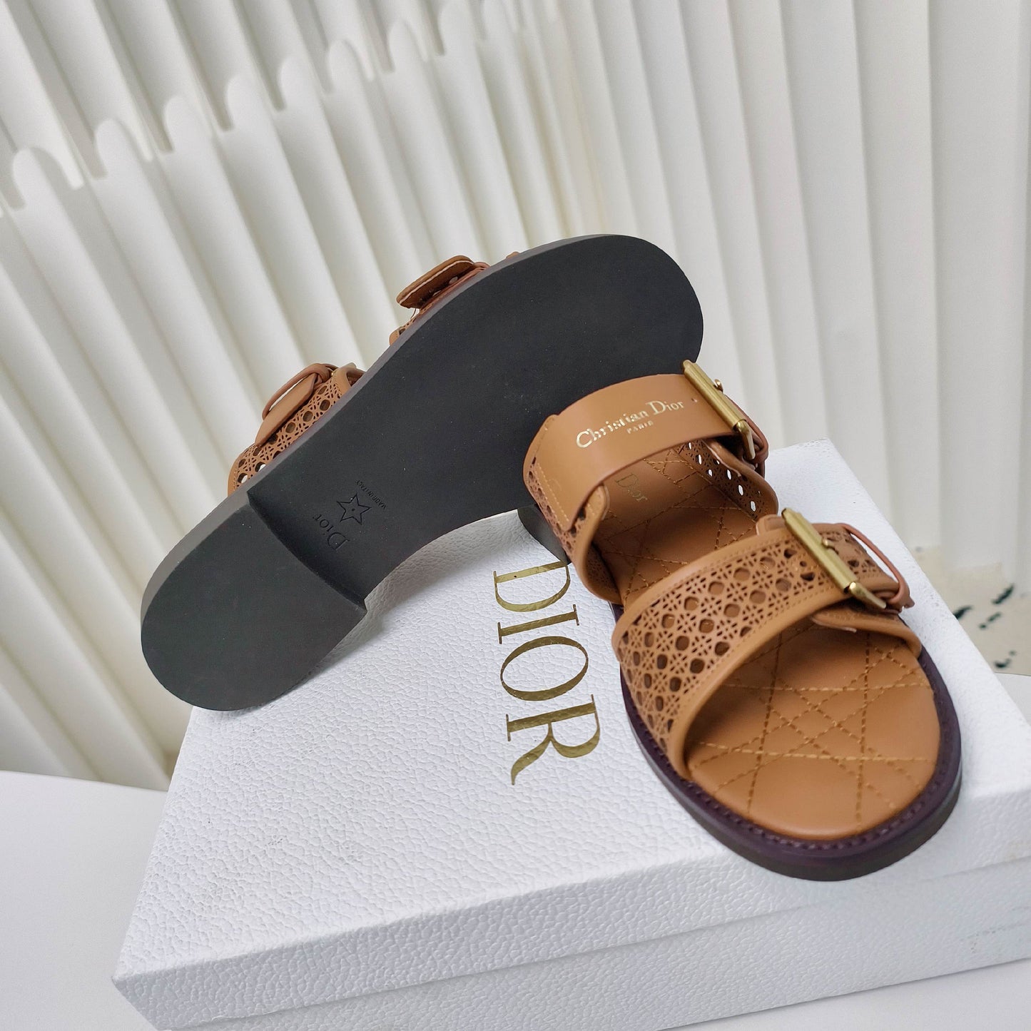 CD Cow leather cutout flat sandals 1825022816