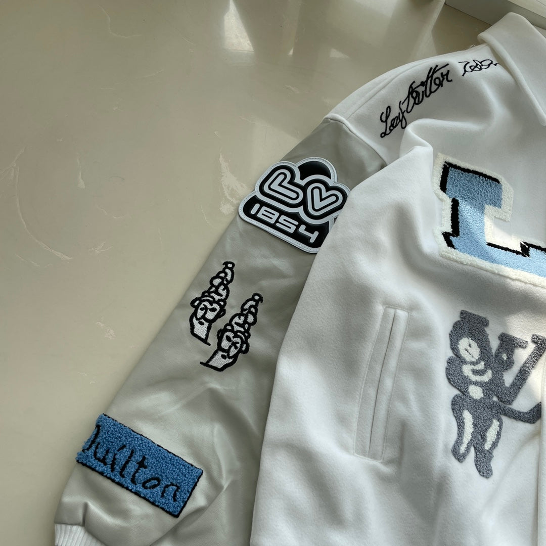 Bugs Bunny towel embroidered wool and leather baseball jacket XC0823102004