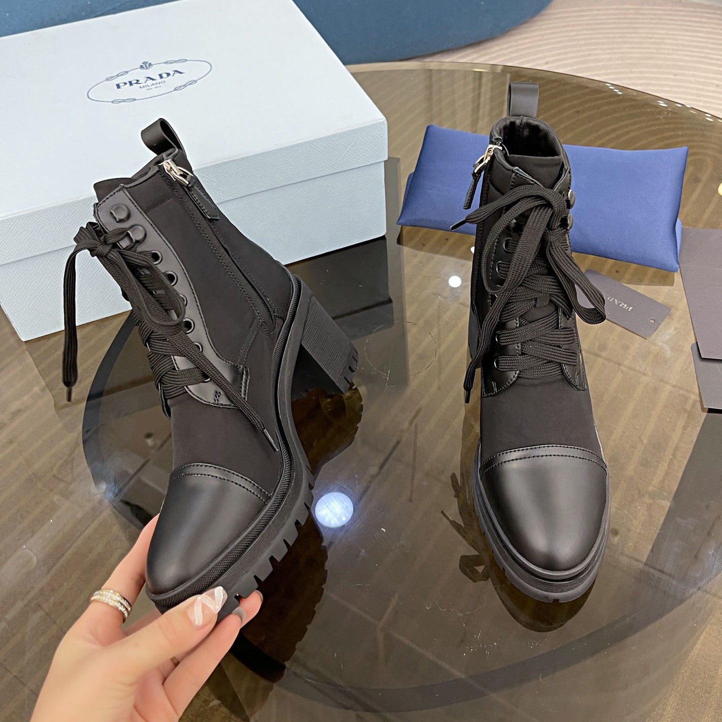PR waterproof nylon high heel short boots 1824102201
