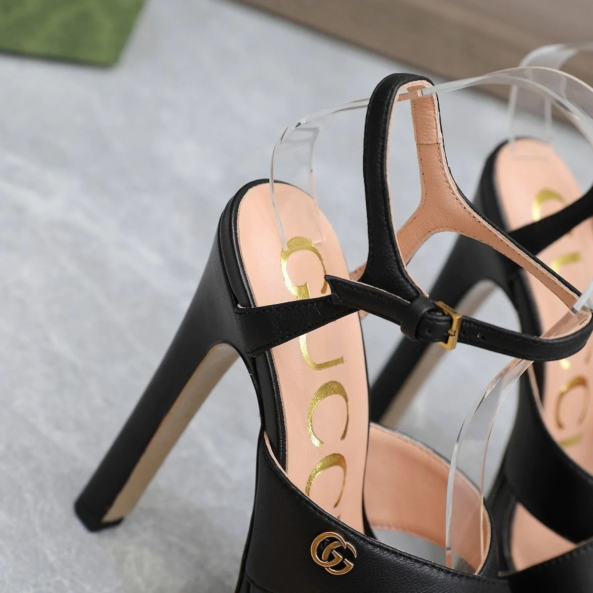 New Black Leather G Logo women's fashion high-heeled