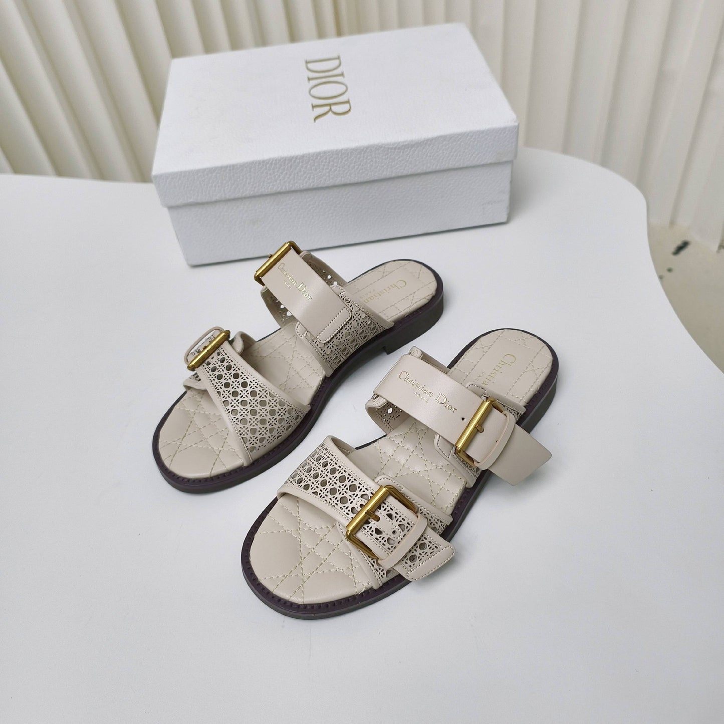 CD Cow leather cutout flat sandals 1825022816