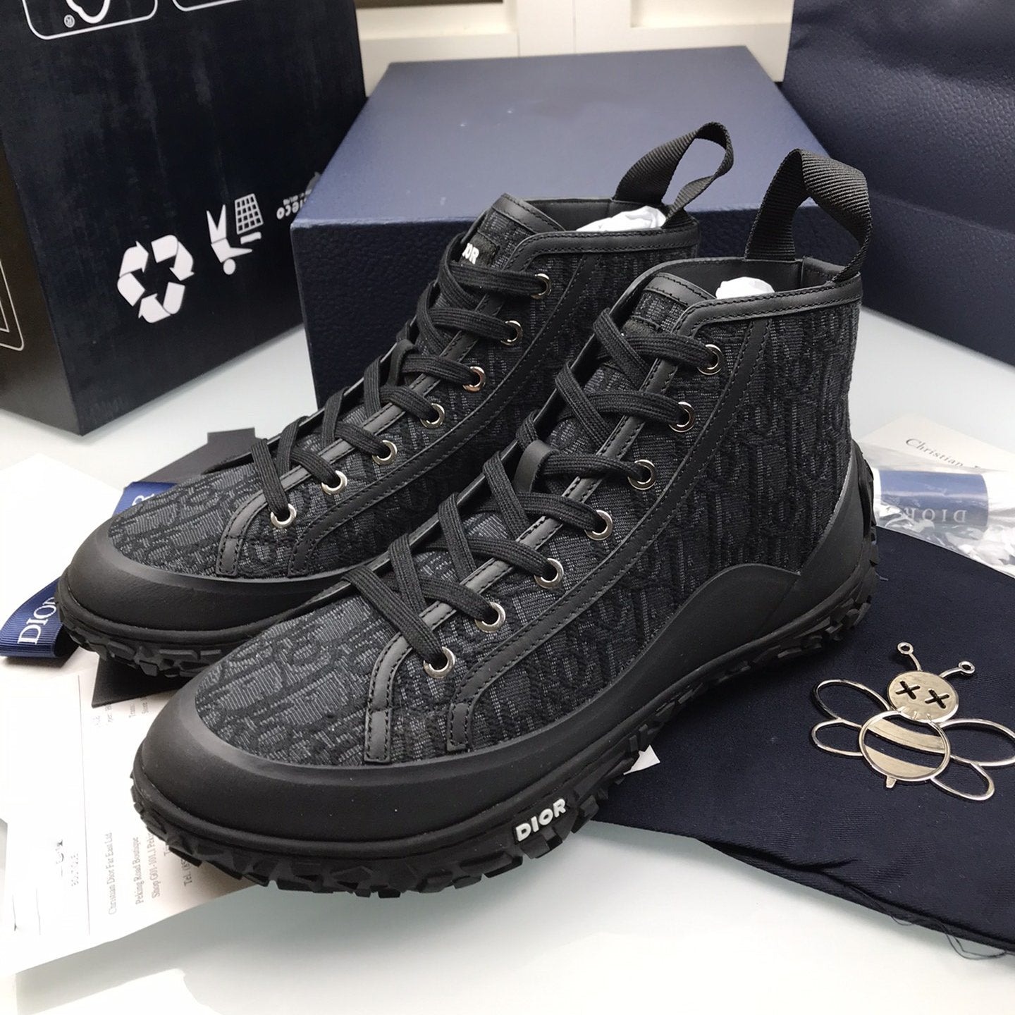 B28 High Top Sneaker Black Oblique Jacquard and Rubber