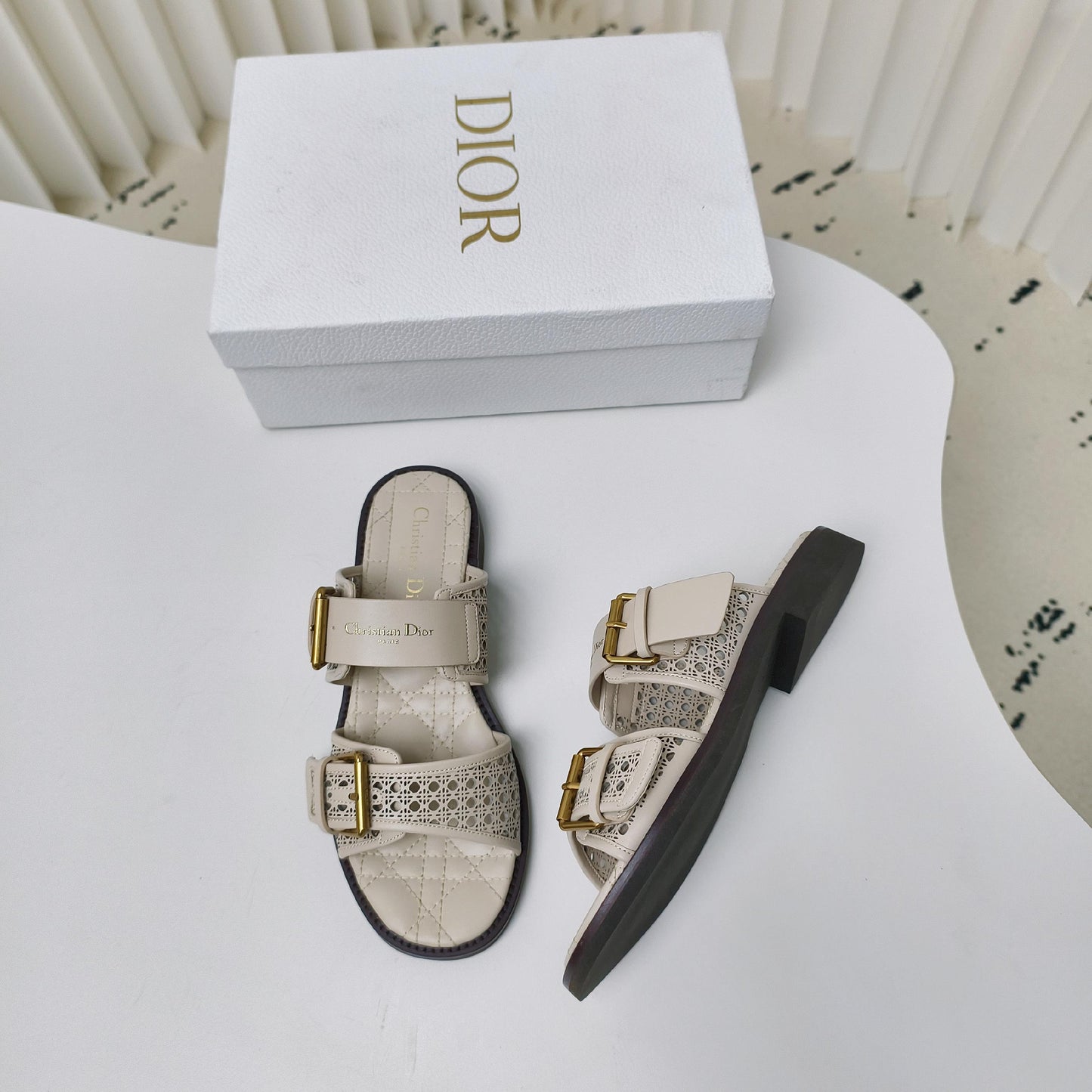CD Cow leather cutout flat sandals 1825022816