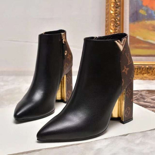 Metal decorative side zipper high-heeled light luxury all-match high-heeled women's short boots S03