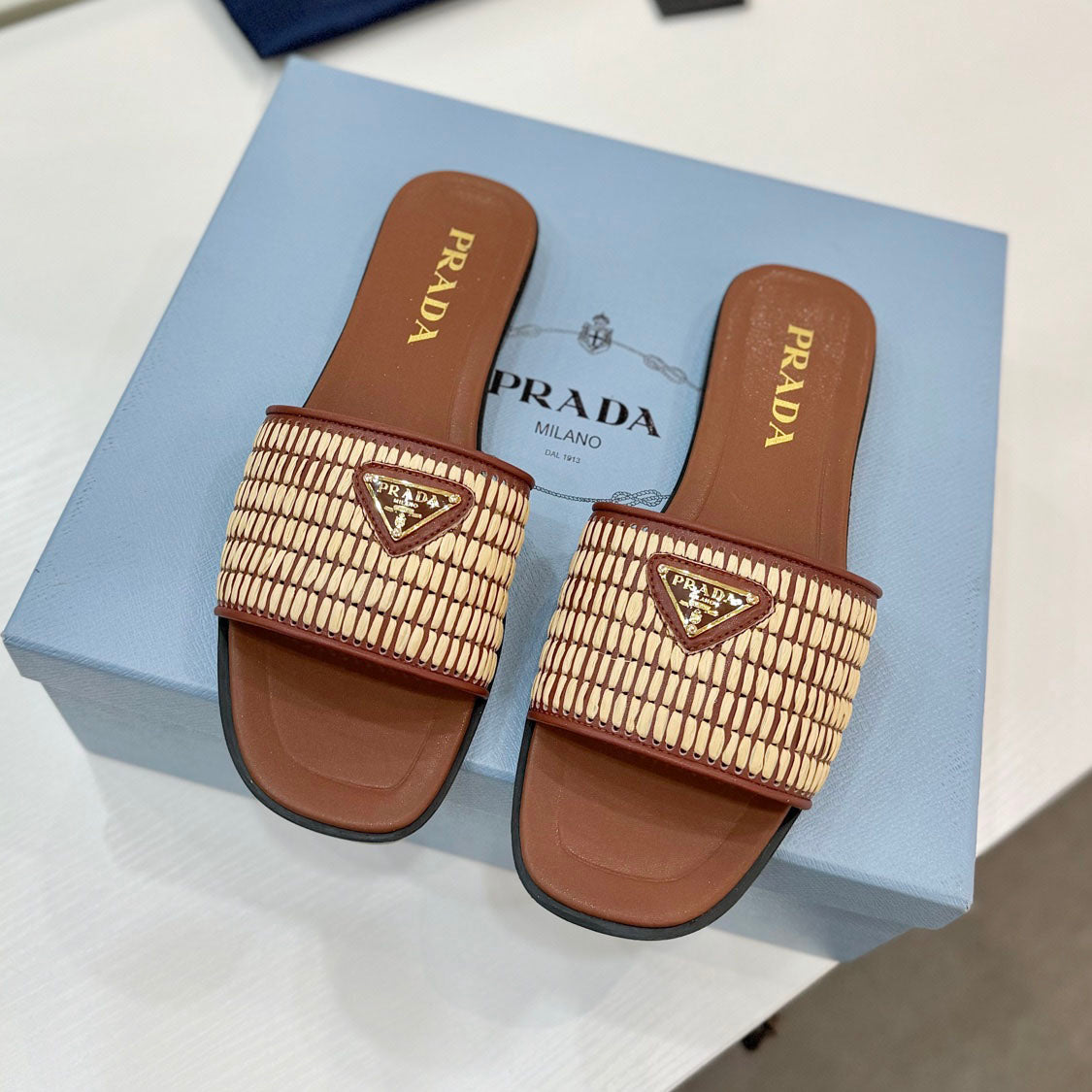 PR Leather slides with crochet details 1825030701