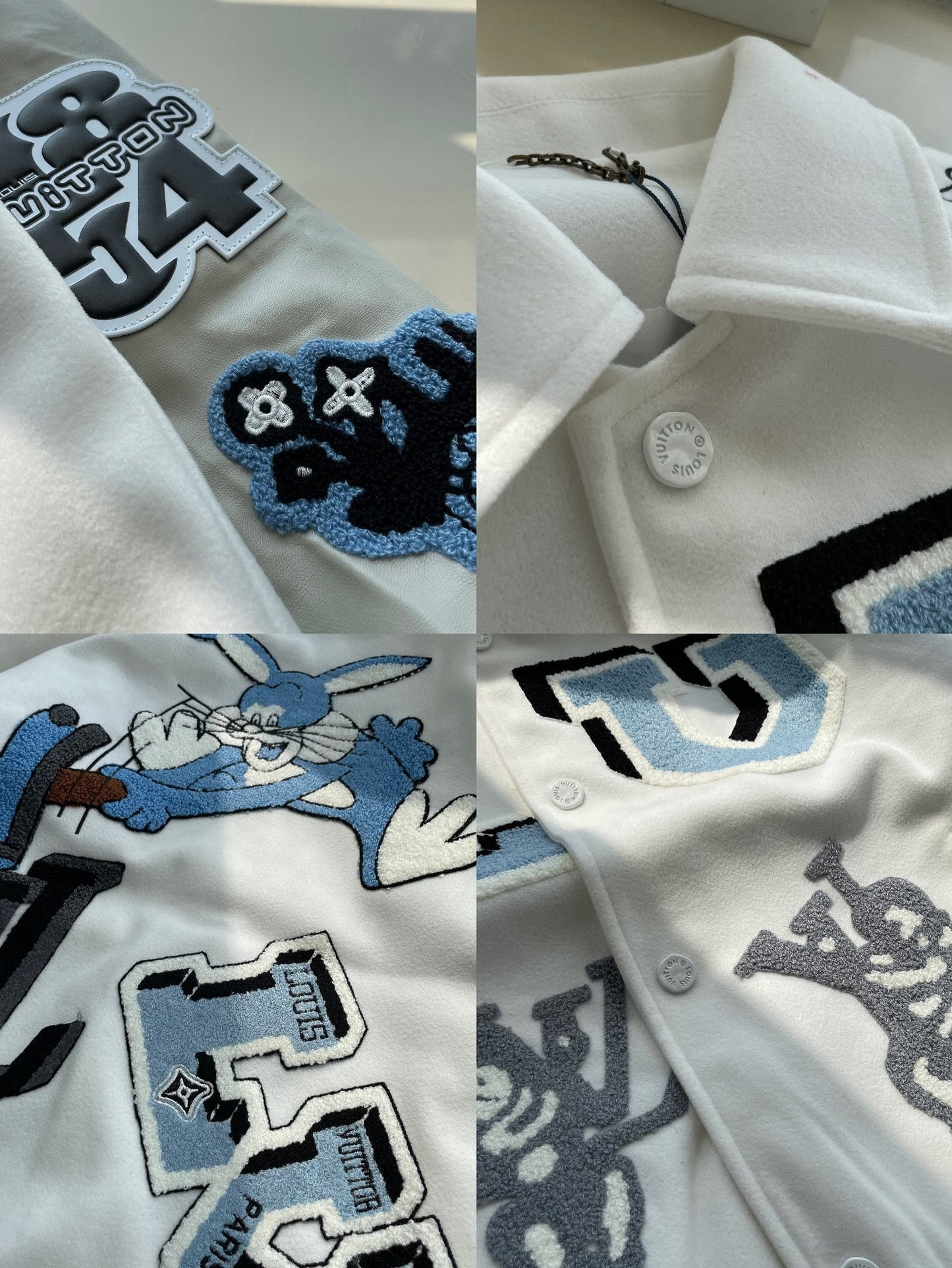 Bugs Bunny towel embroidered wool and leather baseball jacket XC0823102004
