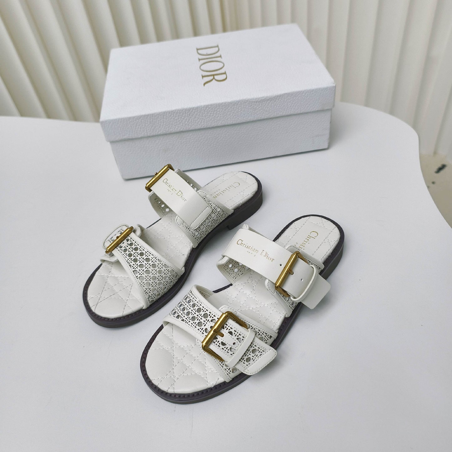 CD Cow leather cutout flat sandals 1825022816
